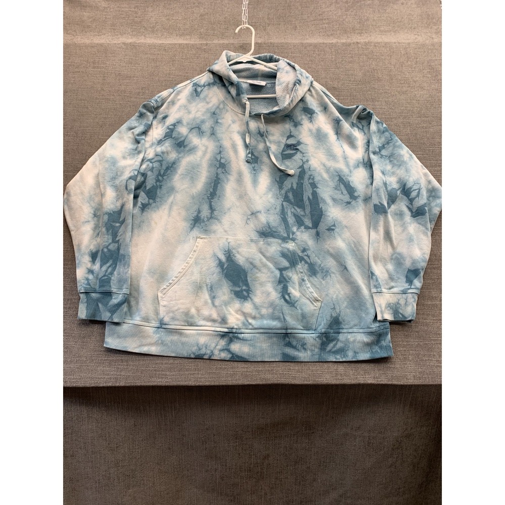 Champion Hoodie Womens‎ 2XL Blue White Tie Dye Fleece Lined Winter Relaxed Fit